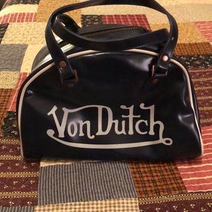 Von Dutch navy blue bag with baby blue lettering